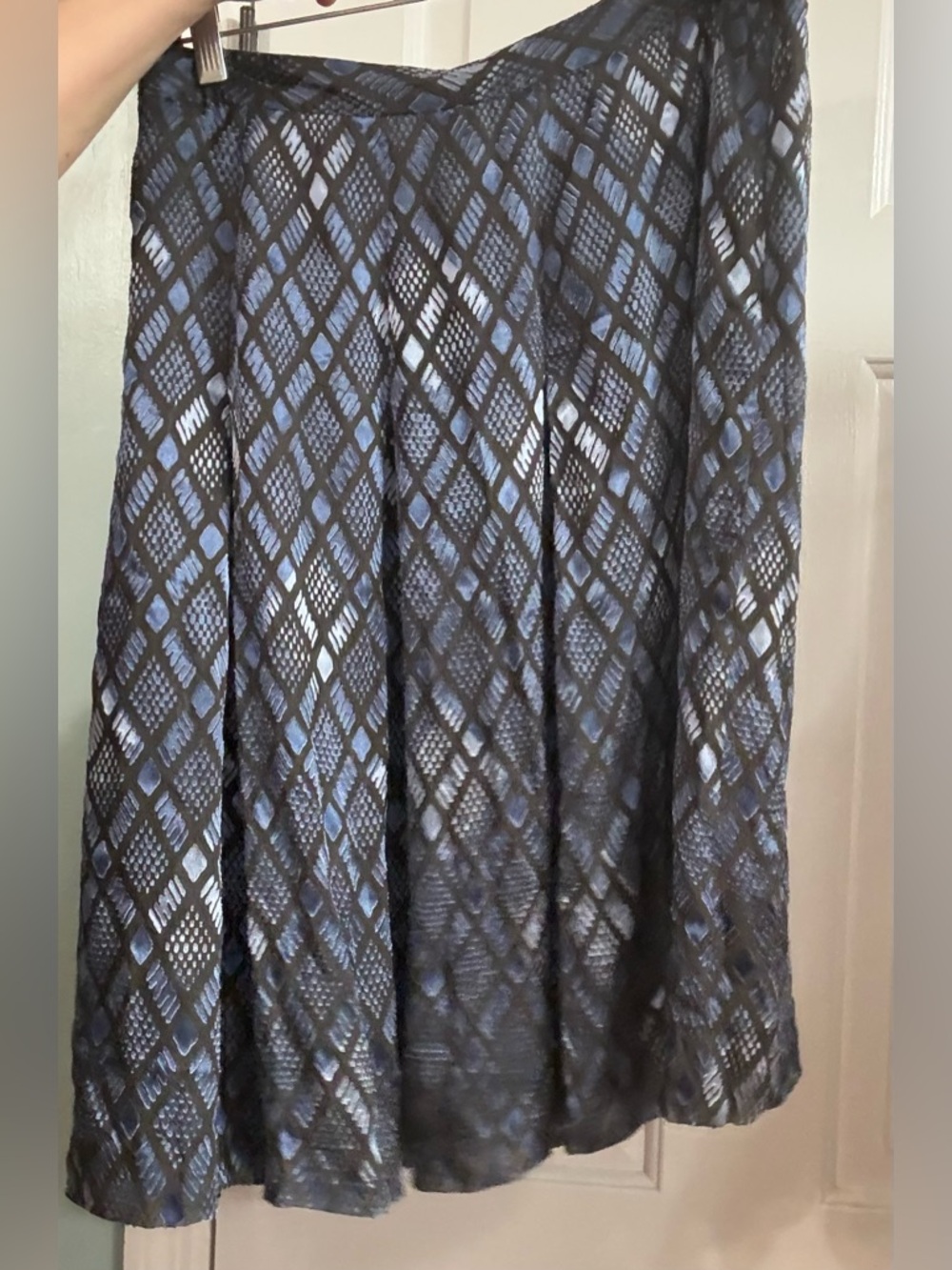 Alfani Black& Blue silk A-Line Skirt with Blue Underlay